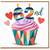 62nd Birthday Card, Colourful Cupcake and Hearts Design