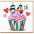 64th Birthday Card, Colourful Cupcake and Hearts Design