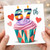 67th Birthday Card, Colourful Cupcake and Hearts Design