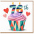 76th Birthday Card, Colourful Cupcake and Hearts Design