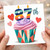 87th Birthday Card, Colourful Cupcake and Hearts Design