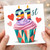 91st Birthday Card, Colourful Cupcake and Hearts Design