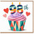 98th Birthday Card, Colourful Cupcake and Hearts Design
