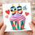 98th Birthday Card, Colourful Cupcake and Hearts Design