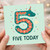 5th Birthday Card for Kids Age 5 - Cute Snake Number Five with Party Hat - 'FIVE TODAY'