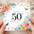 50th Birthday Card, Floral Happy 50th Birthday Card with Birds