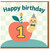 1st Birthday Card - Cute Apple and Party Worm with Candle - Happy Birthday Number 1 Design for Baby or Toddler, Boys or Girls