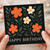 Floral Happy Birthday Card - Botanical Orange & Cream Flowers on Black - Elegant Birthday Card for Her, Him, Friend or Mum