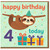 4th Birthday Card for Kids - Cute Sloth Hanging with Party Hat, Confetti and Presents - 'happy birthday 4 today'