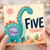 5th Birthday Card, Cute Dinosaur Five Today Card