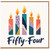 54th Birthday Card, Five Colourful Candles Fifty - Four Design