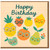Happy Birthday Card - Cute Fruit with Glasses Illustration, Pineapple, Strawberry, Lemon, Orange, Apple & Pear Characters - Fun Colourful Design