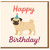 Pug Birthday Card - Cute Party Hat Dog Illustration with 'Happy Birthday!' Text - Fun Greeting for Dog Lovers
