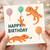 Happy Birthday Card - Cute Orange Salamanders with Balloons and Party Blower - Fun Animal Design for Kids, Friends and Reptile Lovers