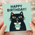 Happy Birthday Cat Card - Cute Black Cat with Cupcake and Candle - Fun Birthday Card for Lovers