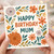 Happy Birthday Mum Card - Floral Wreath with Teal and Orange Flowers - Elegant Birthday Card for Mum