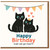 Funny Cat Birthday Card - Two Black Cats with Bunting and Hearts - 'Happy Birthday (can we go now?)'