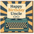Happy Birthday Uncle Card - Retro Typewriter Design with Sunburst Rays and Spectacles Icon - Vintage Style Birthday Card for Uncle
