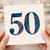 50th Birthday Card - Minimalist Large Number Design with Teal, Coral and Purple Marbled Pattern on Cream - Elegant Milestone Card for Him or Her