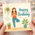 Yoga Birthday Card - Happy Birthday Have a Peaceful Day - Calm Illustration with Woman in Tree Pose and Houseplants - Mindfulness Card for Her, Friend or Yoga Lover