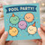 Pool Party Birthday Card - Cute Cartoon Party Hats and Confetti - Fun Summer Celebration Design