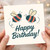 Happy Birthday Card with Two Cute Bumblebees - Cheerful Bee-Themed Greeting for Friends, Family, Kids or Adults