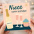 Niece Birthday Card - Prosecco Bottle, Two Glasses and Cupcake - ‘Niece Happy Birthday’ Celebration Design