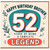 52nd Birthday Card for Brother, Happy Birthday Brother, 52 Years of Being a Complete Legend