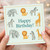 Safari Animals Birthday Card - Cute Elephants, Lions, Zebras & Giraffes with Happy Birthday Message