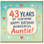 Auntie 43rd Birthday Card, 43 Years of Sunshine Happy Birthday Card