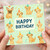 Happy Birthday Card - Cute Puppy Dogs in Party Hats with Confetti, Mint Green Dog Lover Design