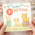4th Birthday Card for Kids - Happy 4th Birthday with Cute Bunny, Puppy and Cat, Balloon, Gift and Bunting - Children's Card
