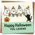 Happy Halloween You Legend Card - Cute Ghosts, Black Cat and Pumpkin Bunting Design - 145mm x 145mm Square Halloween Greeting Card, Includes Kraft Envelope