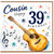 39th Birthday Card for Cousin, Guitar and Music Notes Design