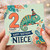 Niece 2nd Birthday Card, Dinosaur Chameleon Happy Birthday Card