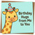 Cute Giraffe Birthday Card - 'Birthday Hugs From Me to You' - 145mm x 145mm Square - Party Hat Design - For Children or Anyone -, Includes Kraft Envelope