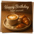Happy Birthday Card 'Treat Yourself' Coffee & Croissants Latte Art - Square Greeting Card for Adults & Friends - 145mm x 145mm, Includes Kraft Envelope