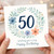 50th Birthday Card - Watercolour Floral Wreath Design - Elegant Milestone Card for Her or Him - 'Wishing You a Very Happy Birthday'