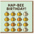 Hap-Bee Birthday Card - Funny Bee Pun with Rows of Cute Cartoon Bees on Mint Background - Punny Bee-Themed Birthday Card for Him Her Kids Friends