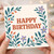 Happy Birthday Card - Elegant Botanical Border with Teal Leaves, Peach Berries and Lilac Flowers - For Her, Him, Friend or Family