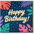 Happy Birthday Card - Bold Script with Colourful Tropical Leaves and Confetti - Vibrant Celebration Design for Anyone
