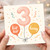 3rd Birthday Card for Child - Hip Hip Hooray Balloons with Big Number 3 and Confetti - Cute Kids Birthday