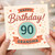 Happy 90th Birthday Grandma Card - Retro Confetti and Hearts Design with Big 90 Medallion and Ribbon Banner