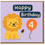 4th Birthday Card for Kids - Cute Lion with Number 4 Balloon - Happy Birthday Children Jungle Safari Animal Design for Boys or Girls