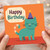 Happy Birthday Cat Card - Cute Party Hat Kitty Illustration on Orange - Fun Colourful Birthday Card for Cat Lovers, Kids or Friends