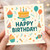 Happy Birthday Card - Colourful Cake, Balloons, Cupcakes & Confetti Illustration - Fun Celebration Design for Him, Her, Friends or Family