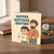 HAPPEE BIRTHDAE BROTHER - Funny Birthday Card for Brother, Cute Cartoon with Boy Holding Heart Drawing and Bearded Man with Umbrella, Playful Misspelt Greeting