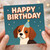 Cute Dog Birthday Card - Happy Birthday with Party Hat Puppy and Confetti - Fun Cartoon Design for Dog Lovers, Kids and Friends