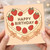 Cute Heart Strawberry Cake Happy Birthday Card - Pastel Illustration with Bows - Sweet Heart-Shaped Cake Design for Friends, Family or Partner