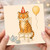 1st Birthday Card for Child - Cute Tiger in Party Hat with Balloon, Tea Party Illustration, Age 1